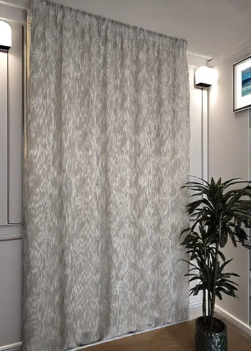 Tende su misura con fettuccia arricciatenda- tessuto colore grigio ricamato bianco, adatta per Binari da 140/170 cm, altezza da 180 a 281 cm - art.809