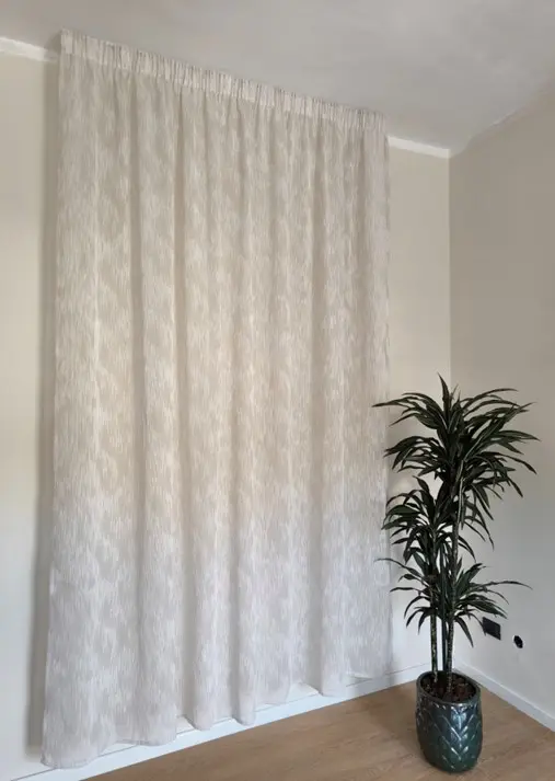 Tende su Misura con Fettuccia Arricciatenda- Tessuto colore lino Ricamato bianco, Adatta per Binari da 140/170 cm, Altezza da 180 a 281 cm - art.800