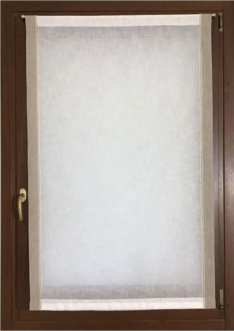 Tendine a Pannello a Vetro Bianco Effetto Lino con Bordo Corda – Su Misura – Larghezza 30–90 cm – Lunghezza Personalizzata – art.603