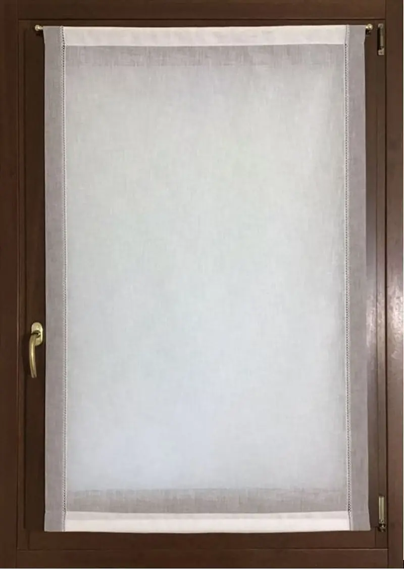 Tendine a Pannello a Vetro Bianco Effetto Lino con Bordo Grigio – Su Misura – Larghezza 30–90 cm – Lunghezza Personalizzata – art.601