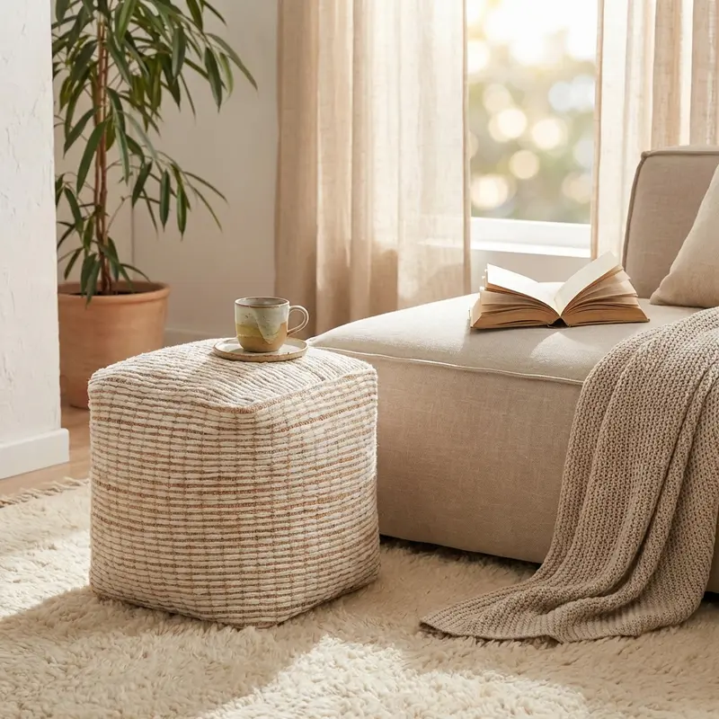 Terenzio - pouf in juta e lana ecrù 40x40