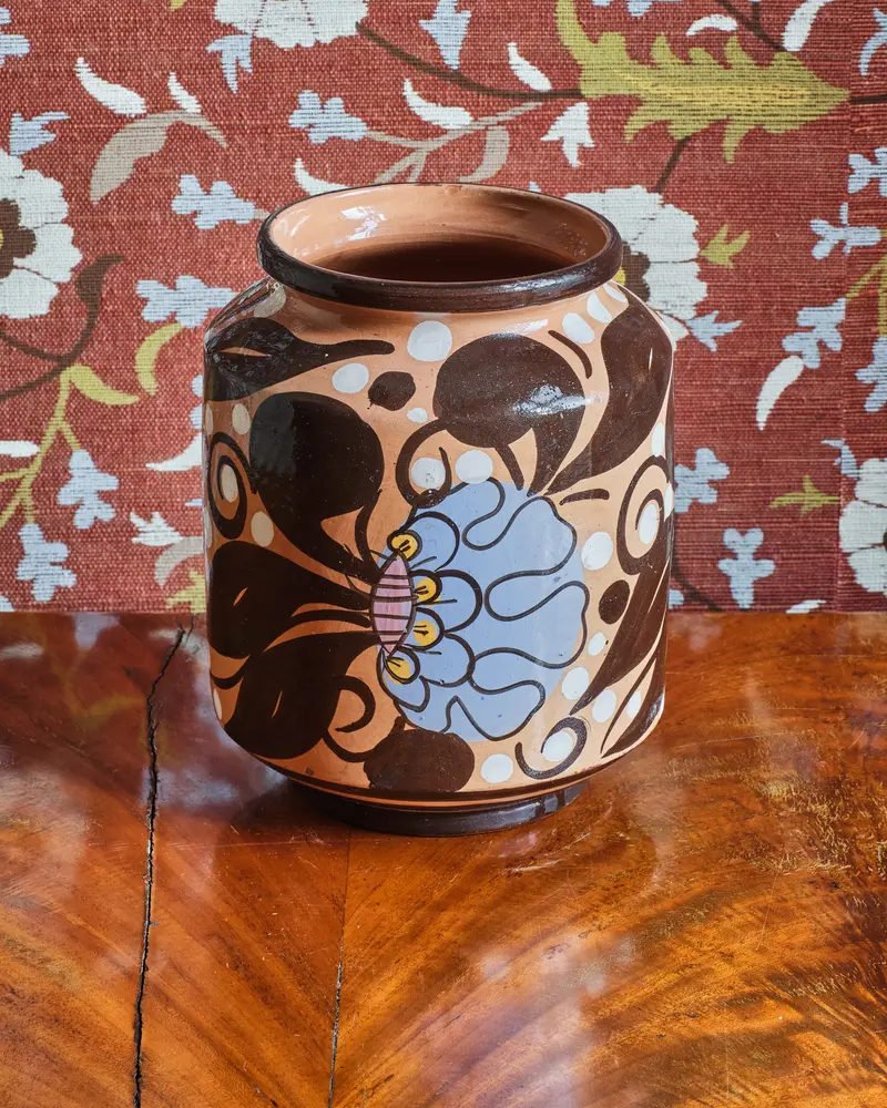 Teresa Missoni Vintage Art Deco Blue Floral Ceramic Vase