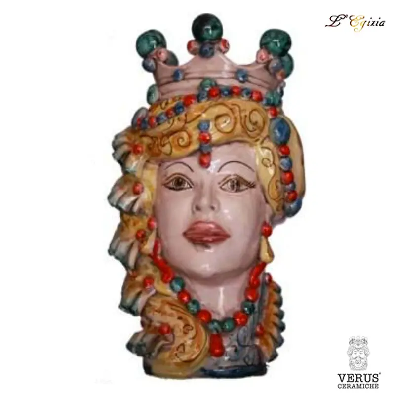 Testa di moro Elegance multicolor con collana e volto bianco antico Verus Ceramiche｜L'Egizia regali