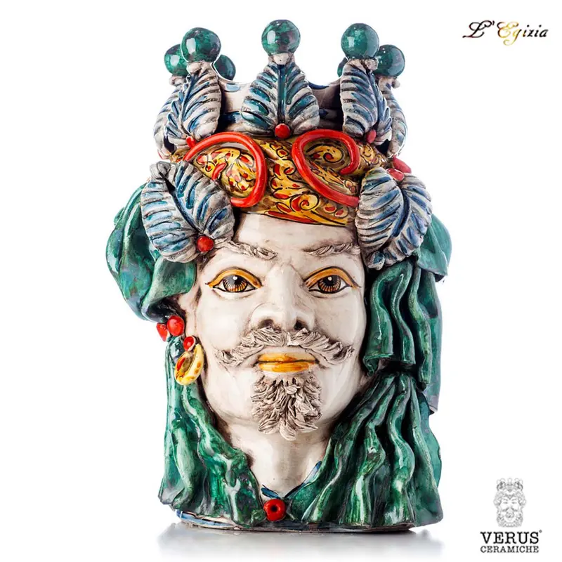 Testa di moro grande uomo Elegance con drappo multicolor e volto bianco antico Verus Ceramiche|L'Egizia regali