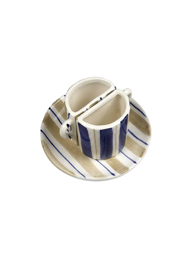 Tete a tete Coffee Cup Set Striped - Beige and Blue