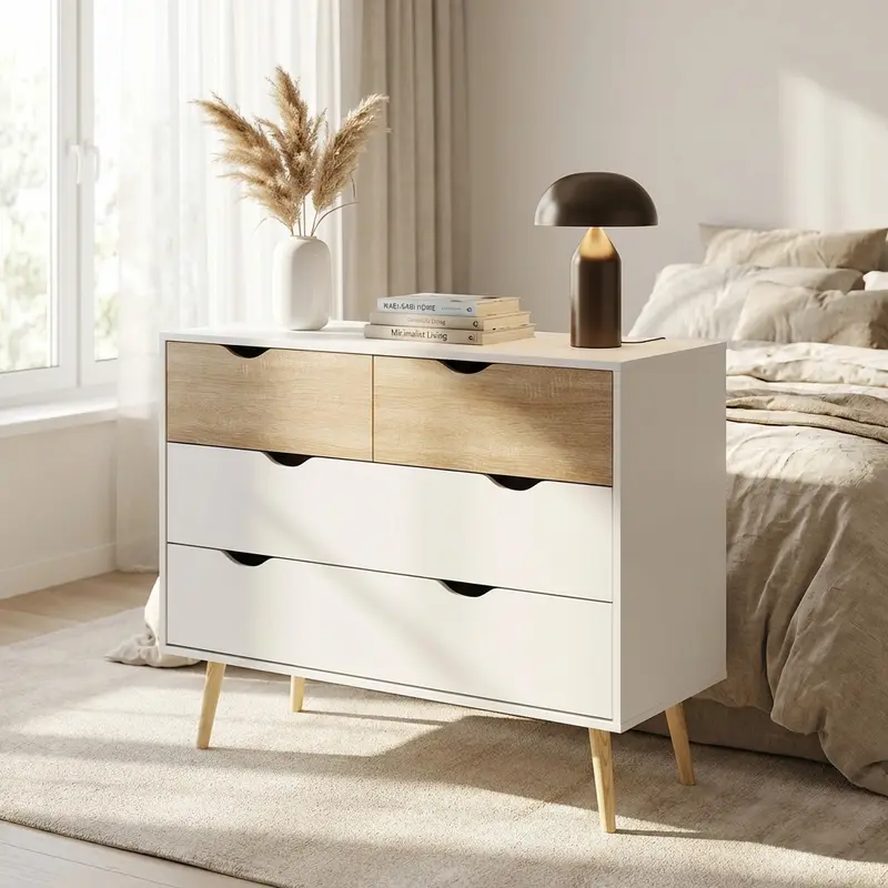 Thea - cassettiera in legno bianco marrone