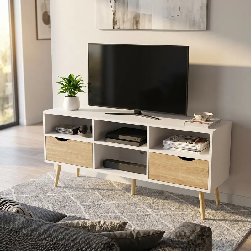 Thea - mobile porta tv in legno bianco marrone