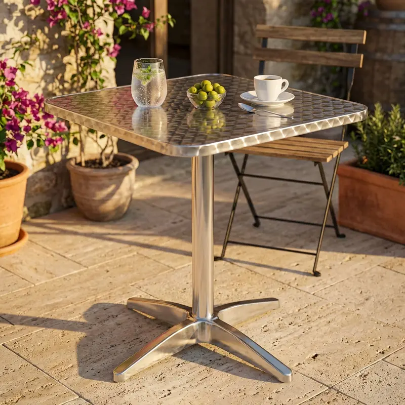 Tobia - tavolo fisso in alluminio grigio 60x60