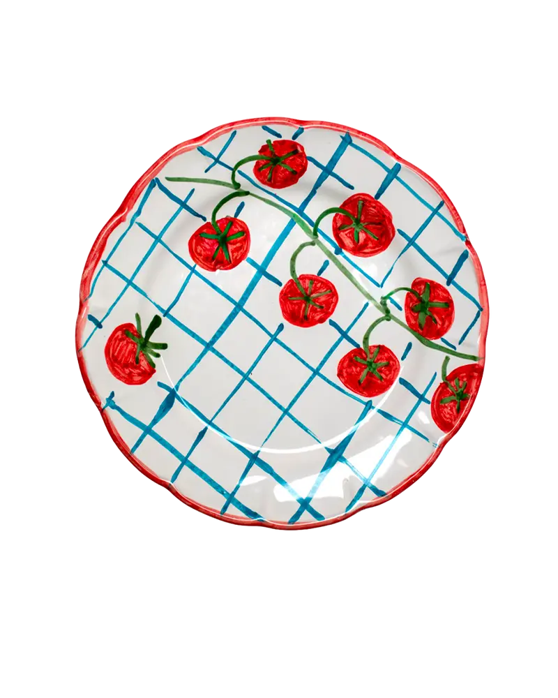 Tomato Dinner Plate - Red & Light Blue