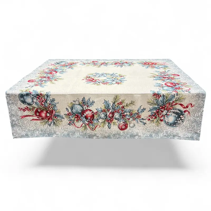 Tovaglia CHRISTMAS BALLS, uni, Gobelin Jacquard, lurex argento, 100x100 cm