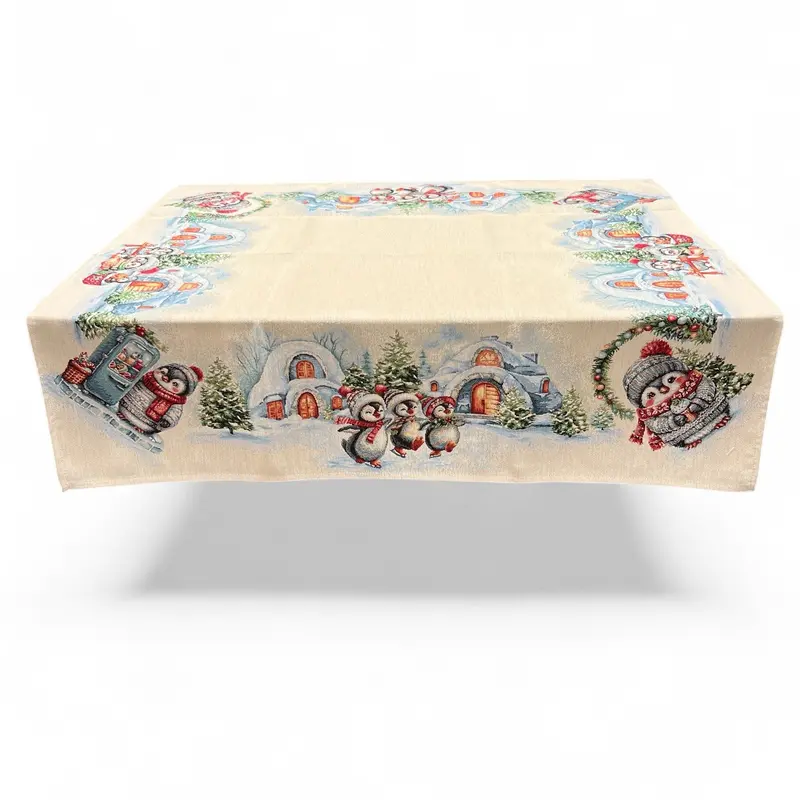Tovaglia WINTER PENGUIN, uni, Gobelin Jacquard, lurex argento, 100x100 cm