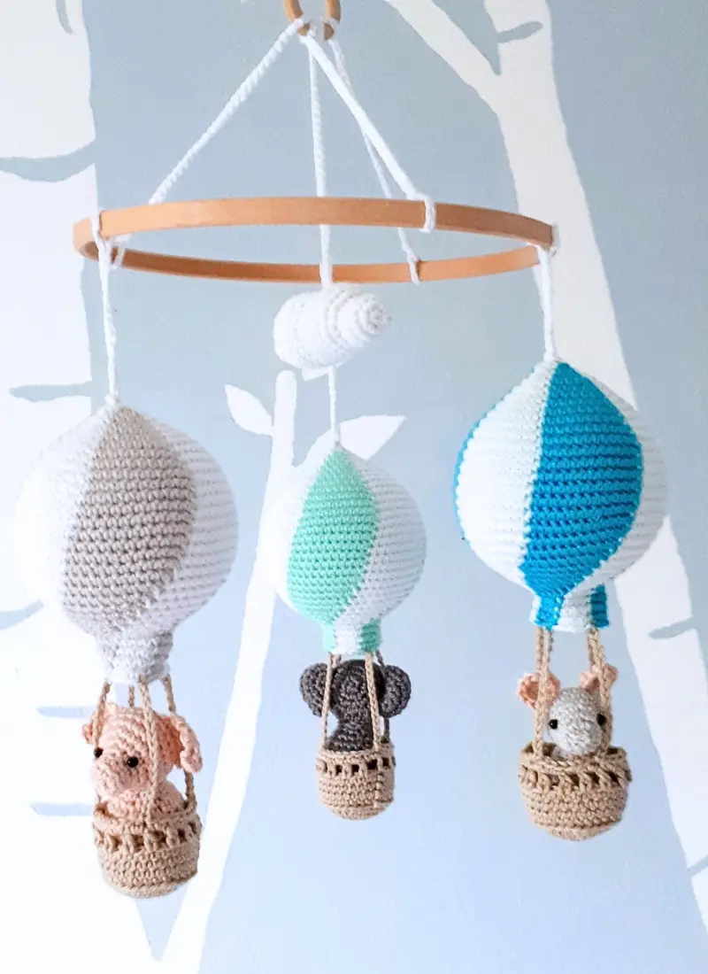 Travel theme hot air balloon baby mobile