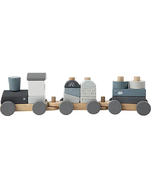 Trenino legno azzurro LABEL personalizzabile