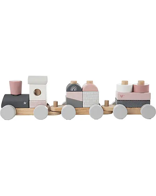 Trenino legno rosa LABEL personalizzabile