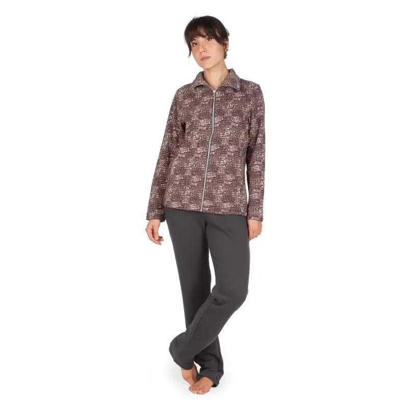 Tuta donna con zip in cotone felpato in fantasia