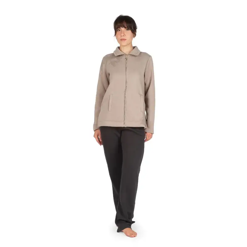 Tuta donna sportiva con zip a manica lunga in cotone felpato in fantasia floreale