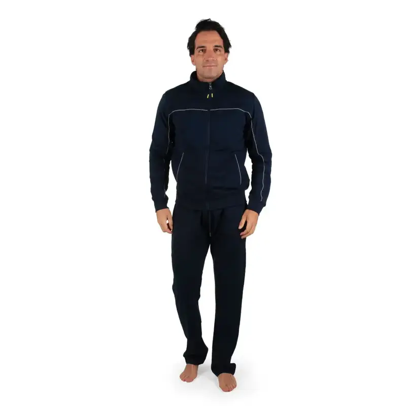 Tuta sportiva uomo con zip e pantalone lungo in cotone garzato primaverile
