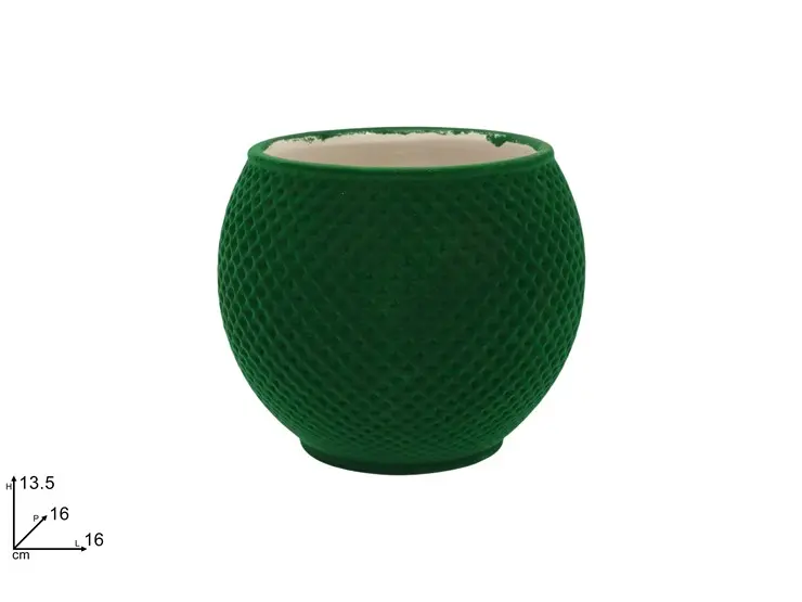 VASO CERAMICA BOMBATO EFFETTO FLOCCATO VERDE