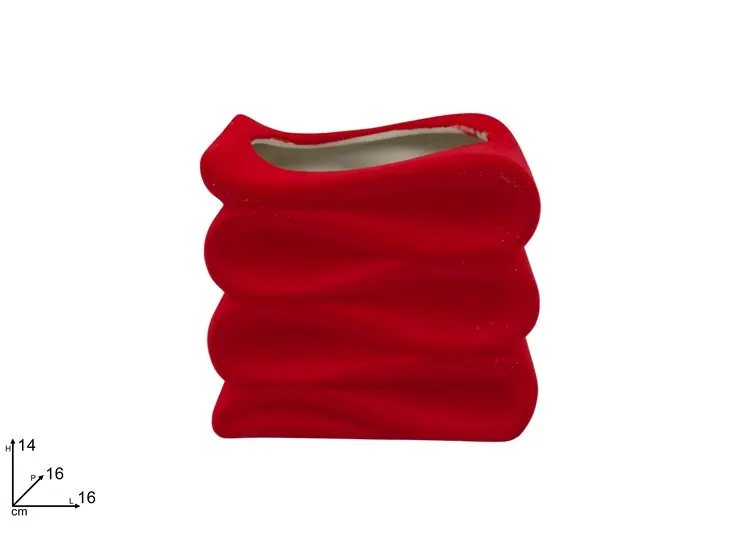 VASO CERAMICA EFFETTO FLOCCATO ROSSO