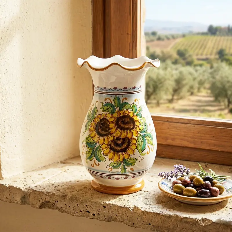 Vaso grande lavorato in ceramica decorata a mano da ceramisti siciliani girasole art 16