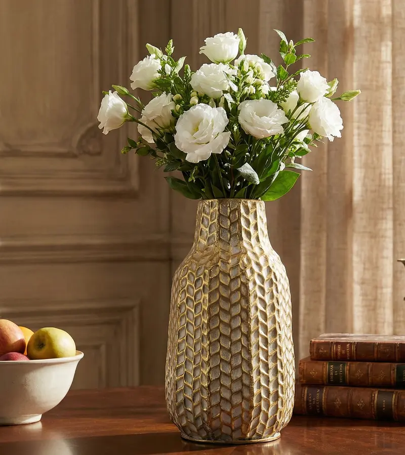 Vaso in metallo elegante glamour decorato oro harmony S2523S