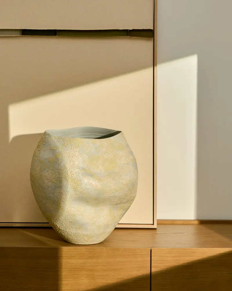Vaso Medira in ceramica ecrù e gialla 35,5 cm