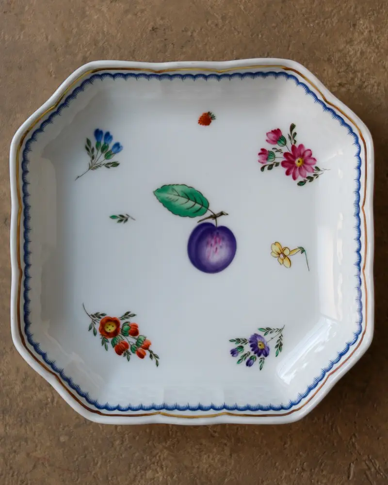 Vassoietto Quadrato Richard Ginori Manifattura di Doccia — Decoro "Italian Fruit" — Seconda Metà del XX Secolo
