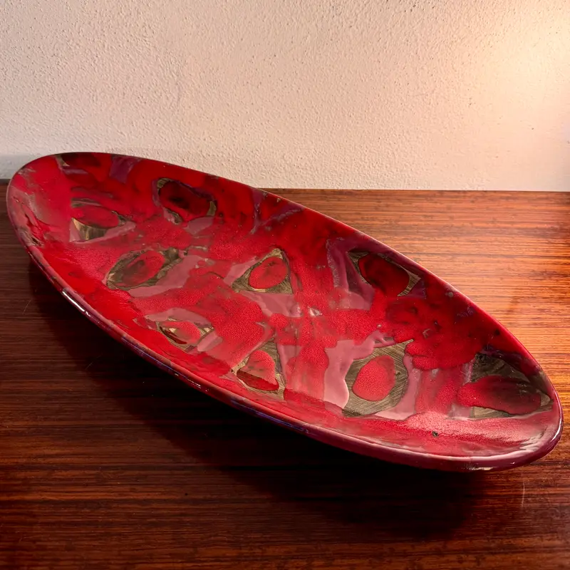 Vassoio ceramica rossa A. Checchi (?) Italia 1999