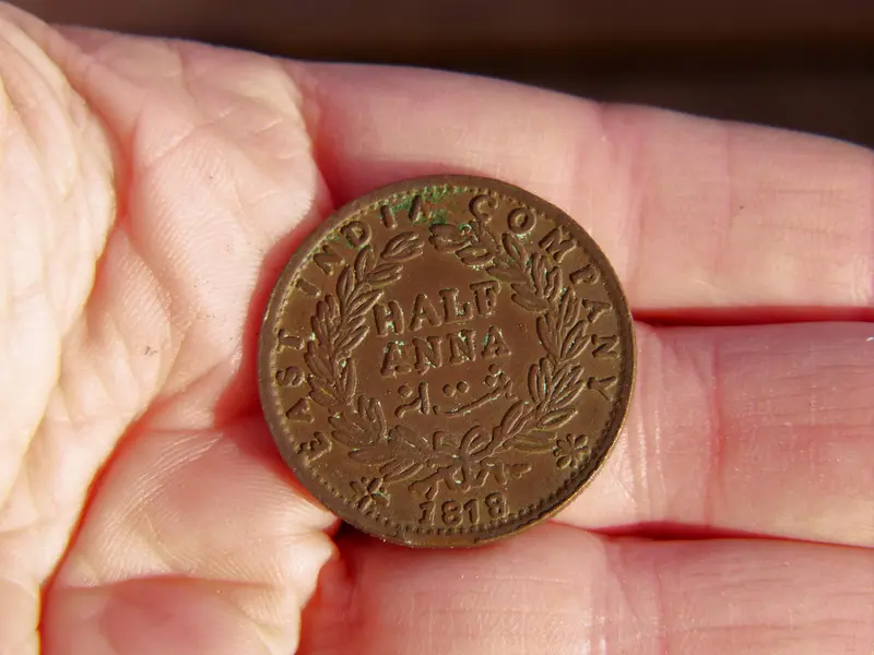 vecchia moneta indiana half anna 1818