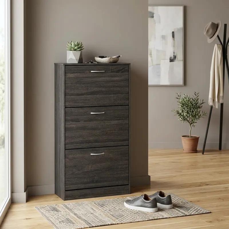 Viggo - scarpiera in legno grigio scuro 60x24x115