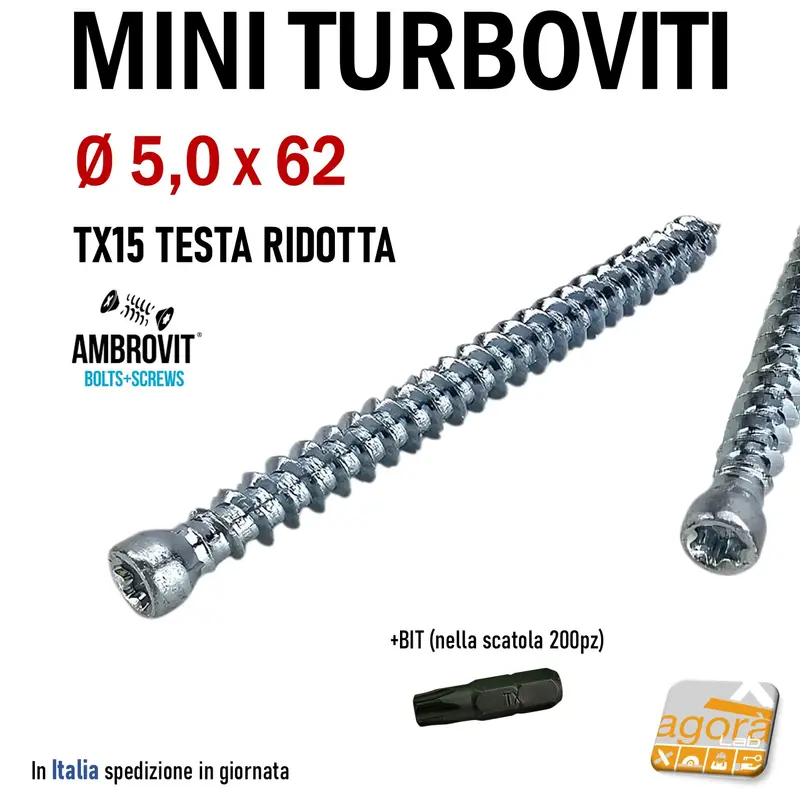 VITE MINI TURBOVITI X CLS CALCESTRUZZO TCR D 5,0x62mm TORX TESTA RIDOTTA