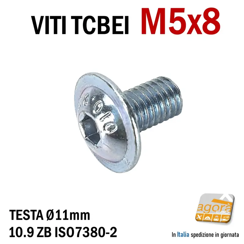 VITE TCBEI FL M 5x 8 ZINCATO BIANCO TESTA CILINDRICA BOMBATA BRUGOLA MA5 VITI