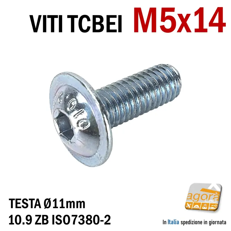 VITE TCBEI FL M 5x14 ZINCATO BIANCO TESTA CILINDRICA BOMBATA BRUGOLA MA5 VITI