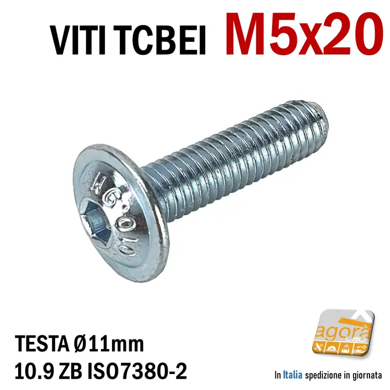 VITE TCBEI FL M 5x20 ZINCATO BIANCO TESTA CILINDRICA BOMBATA BRUGOLA MA5 VITI