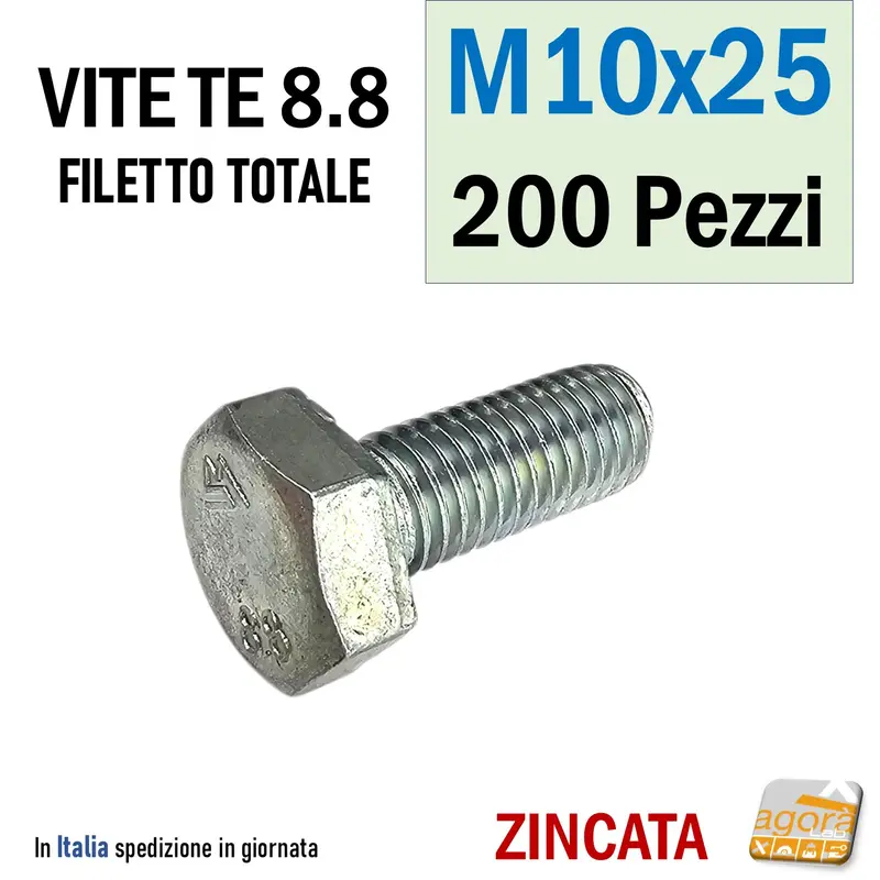 VITE TE M10x25 ZINCATO VITI TESTA ESAGONALE FILETTO METRICO BULLONE 200pz