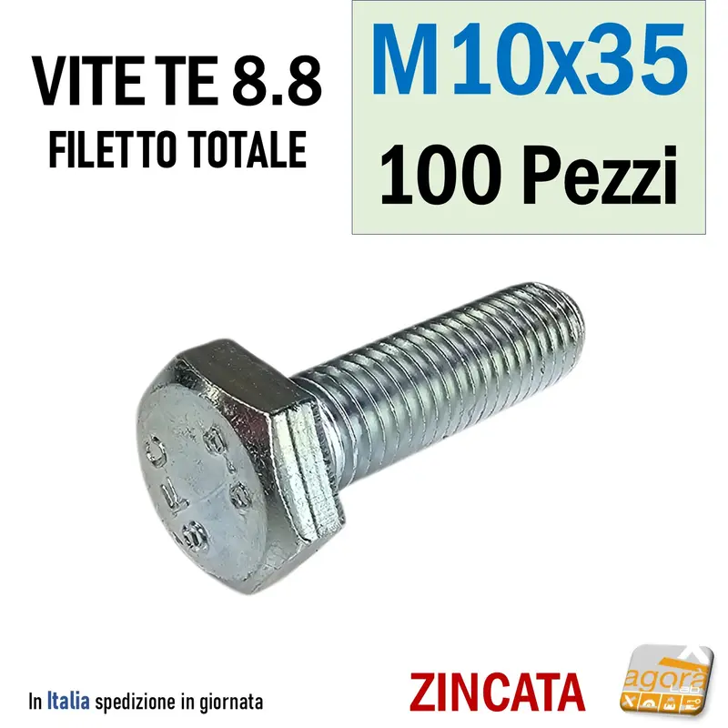 VITE TE M10x35 ZINCATO VITI TESTA ESAGONALE FILETTO METRICO BULLONE 100pz