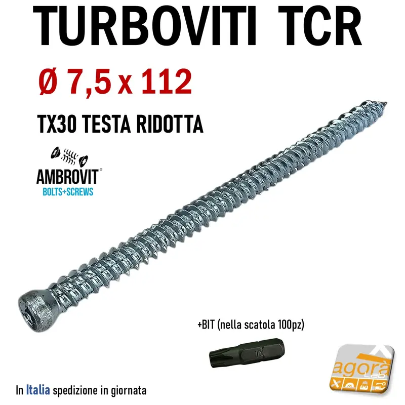 VITE TURBOVITI X CLS CALCESTRUZZO TCR D 7,5x112mm TORX TESTA CILINDRICA RIDOTTA