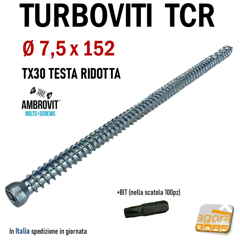 VITE TURBOVITI X CLS CALCESTRUZZO TCR D 7,5x152mm TORX TESTA CILINDRICA RIDOTTA