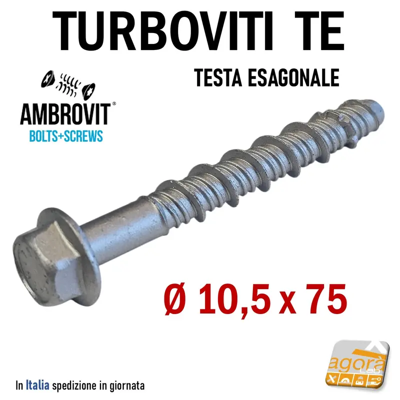 VITE TURBOVITI X CLS CALCESTRUZZO TE D 10,5x75mm VITI TESTA ESAGONALE Foro 8 TRILOW