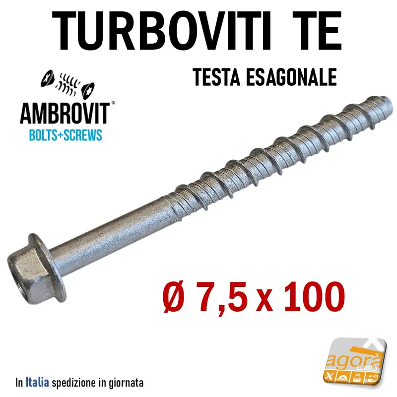 VITE TURBOVITI X CLS CALCESTRUZZO TE D 7,5x100mm VITI TESTA ESAGONALE Foro 6 TRILOW
