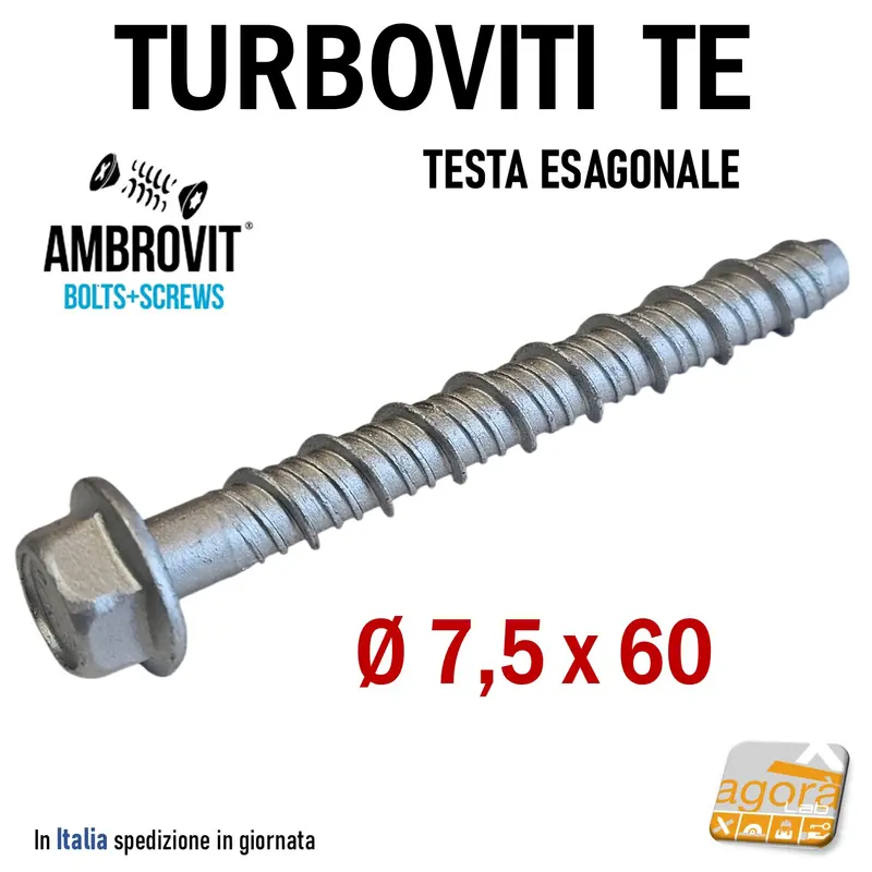 VITE TURBOVITI X CLS CALCESTRUZZO TE D 7,5x60mm VITI TESTA ESAGONALE Foro 6 TRILOW