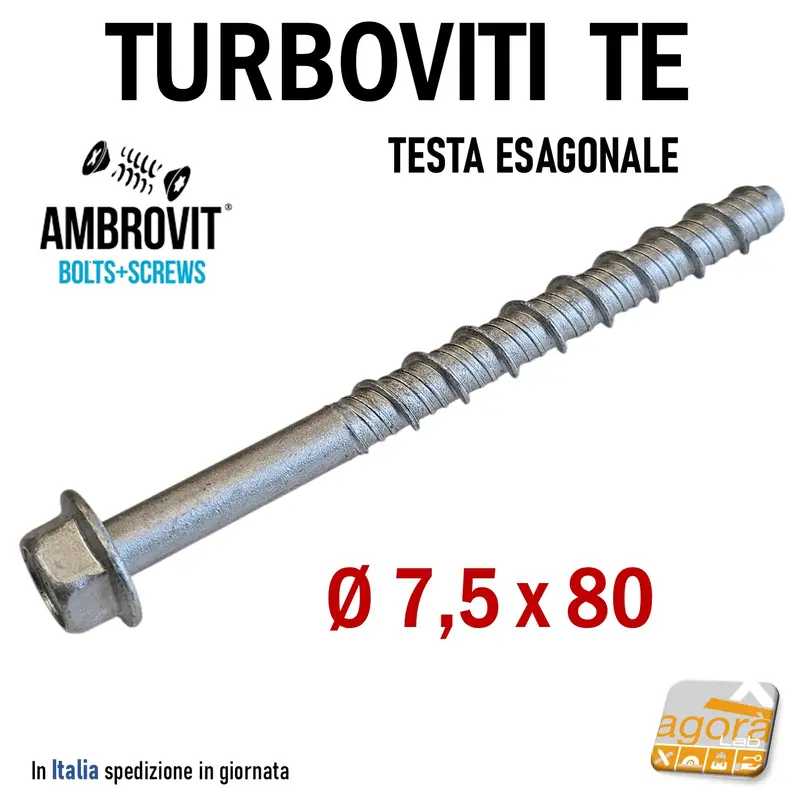 VITE TURBOVITI X CLS CALCESTRUZZO TE D 7,5x80mm VITI TESTA ESAGONALE Foro 6 TRILOW