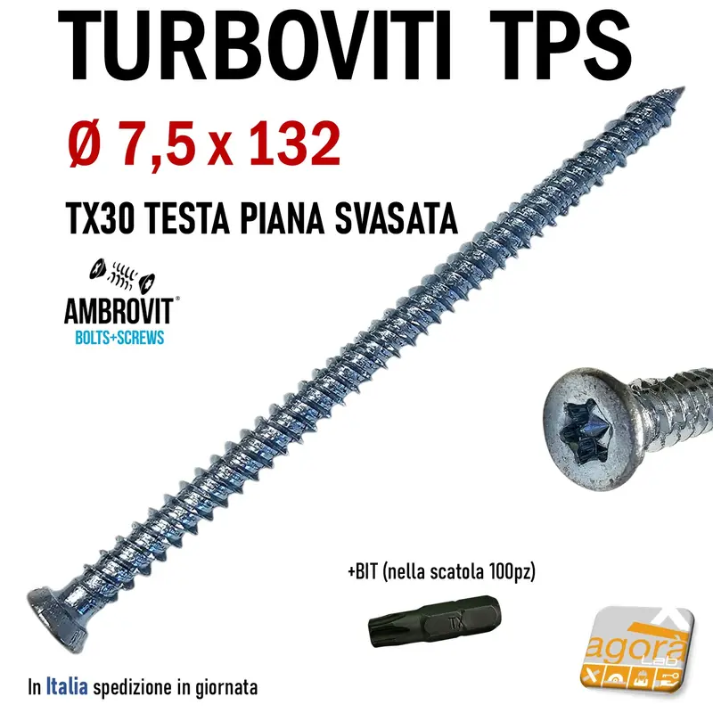 VITE TURBOVITI X CLS CALCESTRUZZO TPS D 7,5x132mm TORX TESTA SVASATA PIANA