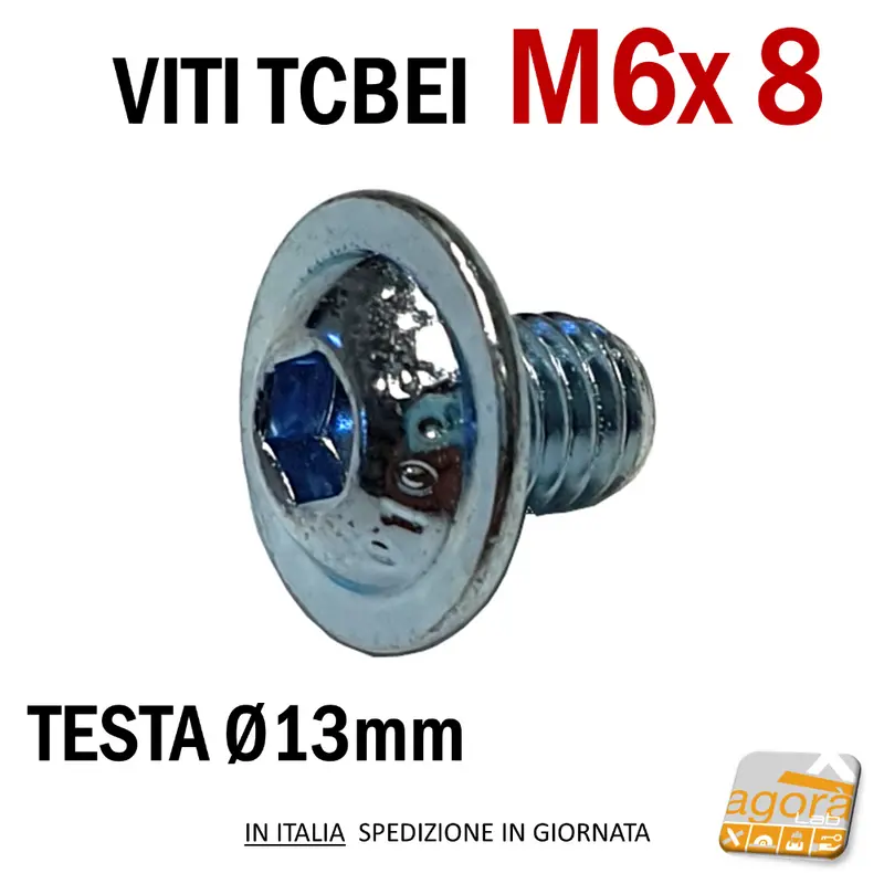 VITE VITI TCBEI FL M 6x 8 ZINCATO BIANCO TESTA CILINDRICA BOMBATA BRUGOLA MA6