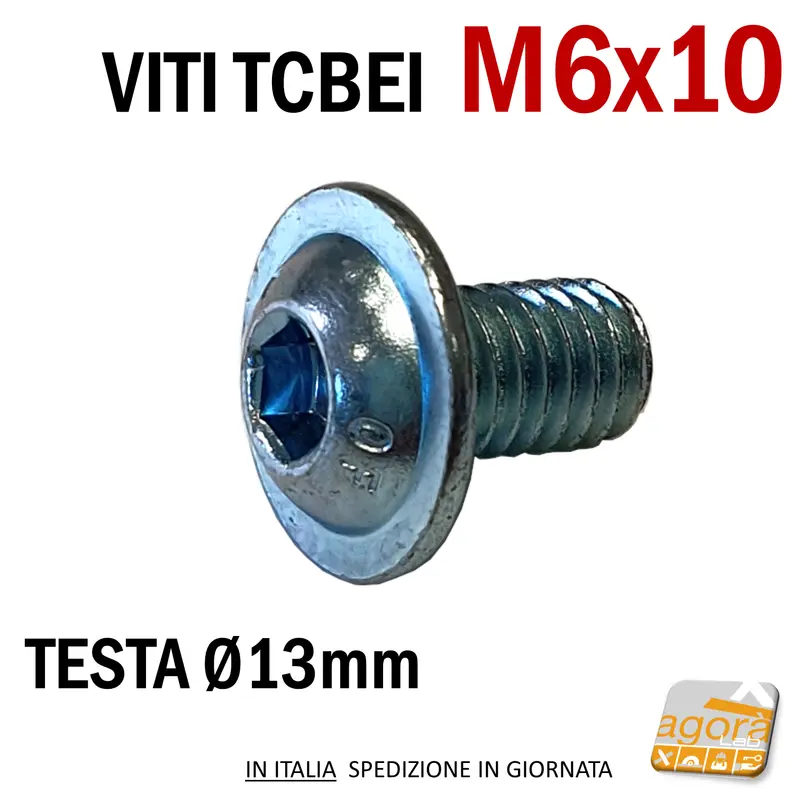 VITE VITI TCBEI FL M 6x10 ZINCATO BIANCO TESTA CILINDRICA BOMBATA BRUGOLA MA6