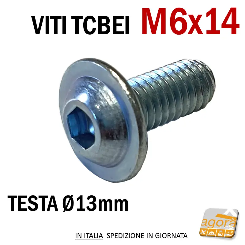 VITE VITI TCBEI FL M 6x14 ZINCATO BIANCO TESTA CILINDRICA BOMBATA BRUGOLA MA6