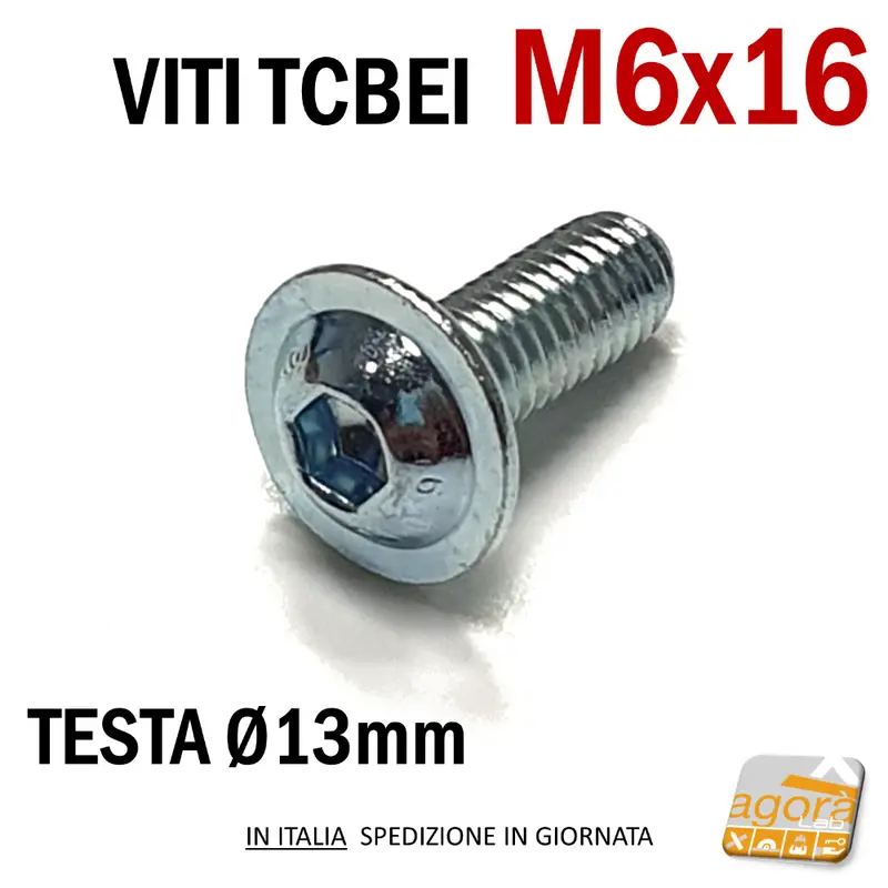 VITE VITI TCBEI FL M 6x16 ZINCATO BIANCO TESTA CILINDRICA BOMBATA BRUGOLA MA6
