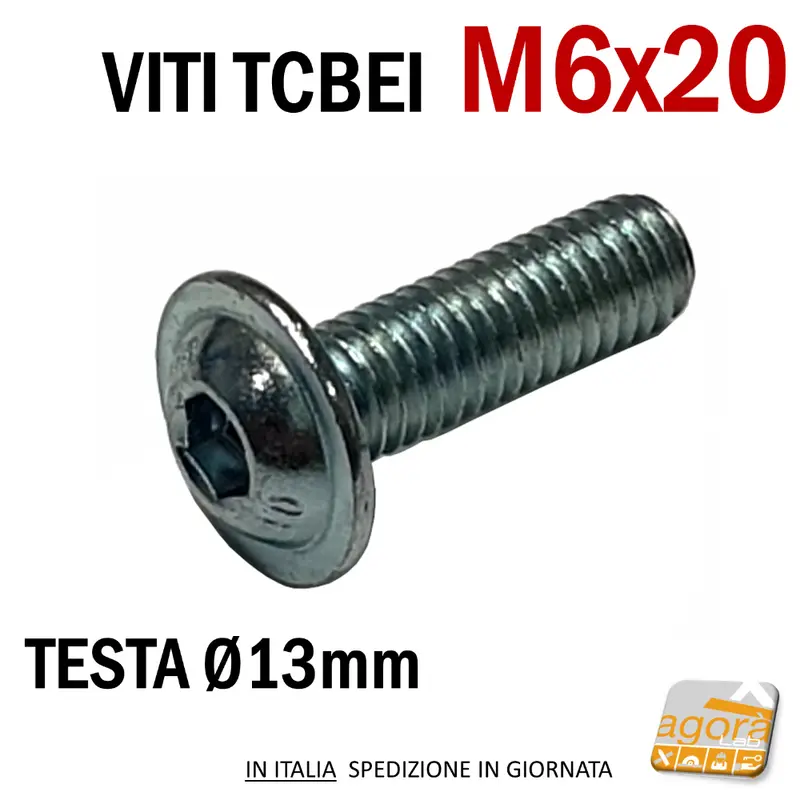 VITE VITI TCBEI FL M 6x20 ZINCATO BIANCO TESTA CILINDRICA BOMBATA BRUGOLA MA6