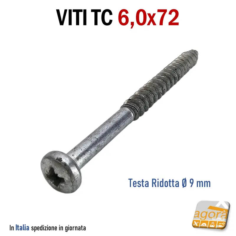 VITI 6X72 TESTA CILINDRICA RIDOTTA DIAM 9MM ZINCATA FILETTO TRUCIOLARE PZD 100pz