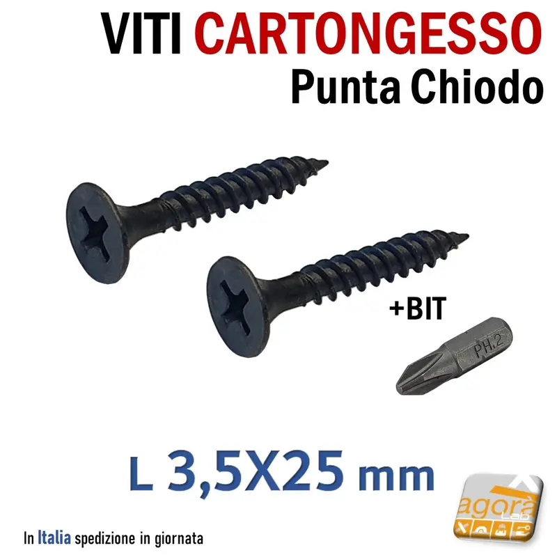 VITI FOSFATATE NERE MM 25 AUTOFILETTANTI PER CARTONGESSO VITE TPS L2,5CM CTG 3,5x25 pz1000
